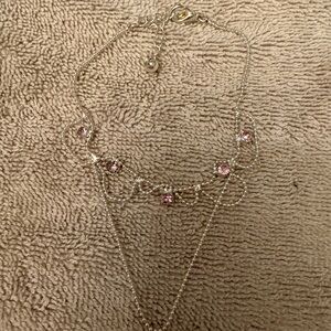 Layered Silver Slave bracelet with Pink Crystal Accents finger harness ring